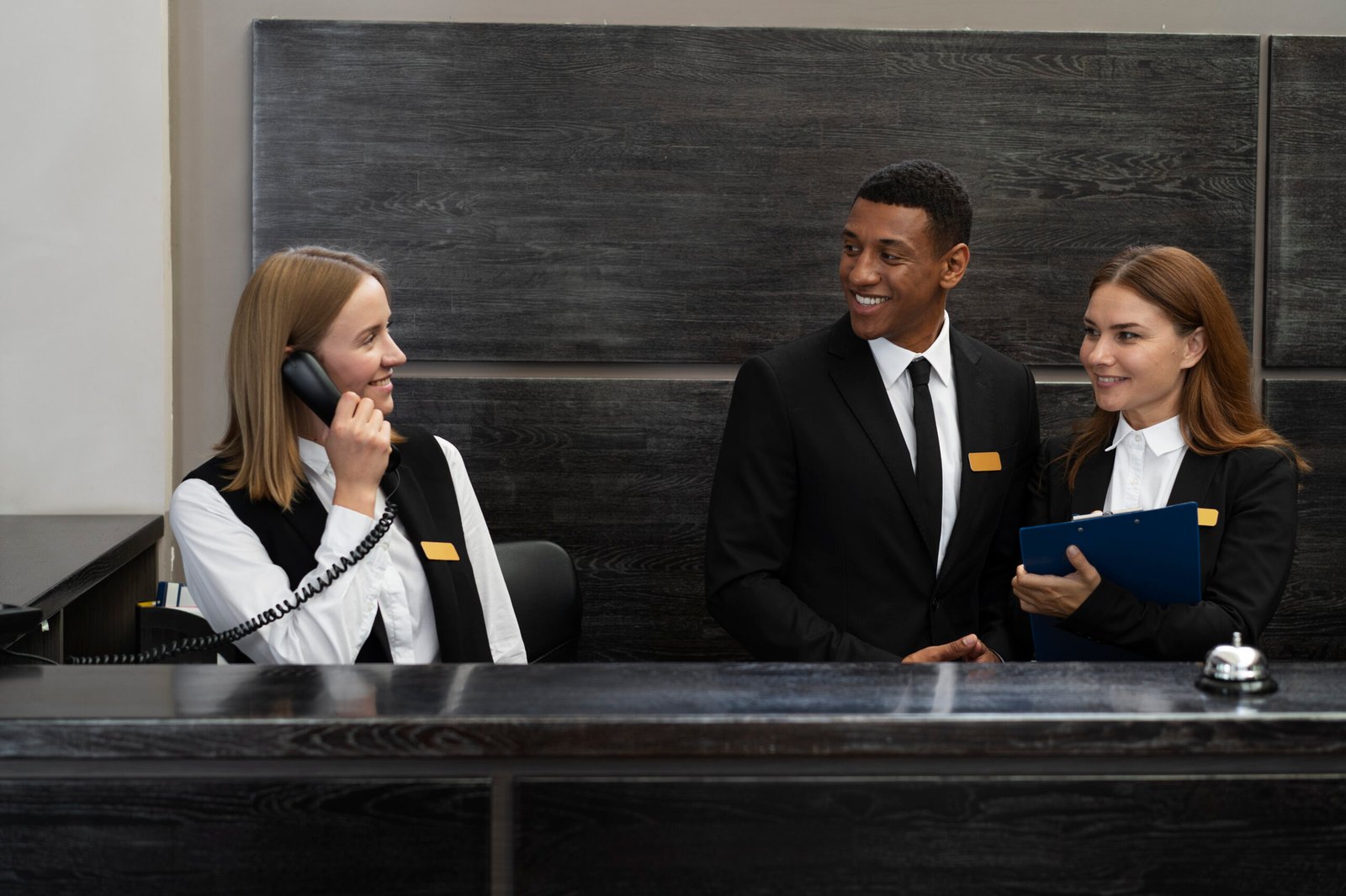 receptionists elegant suits work hours scaled