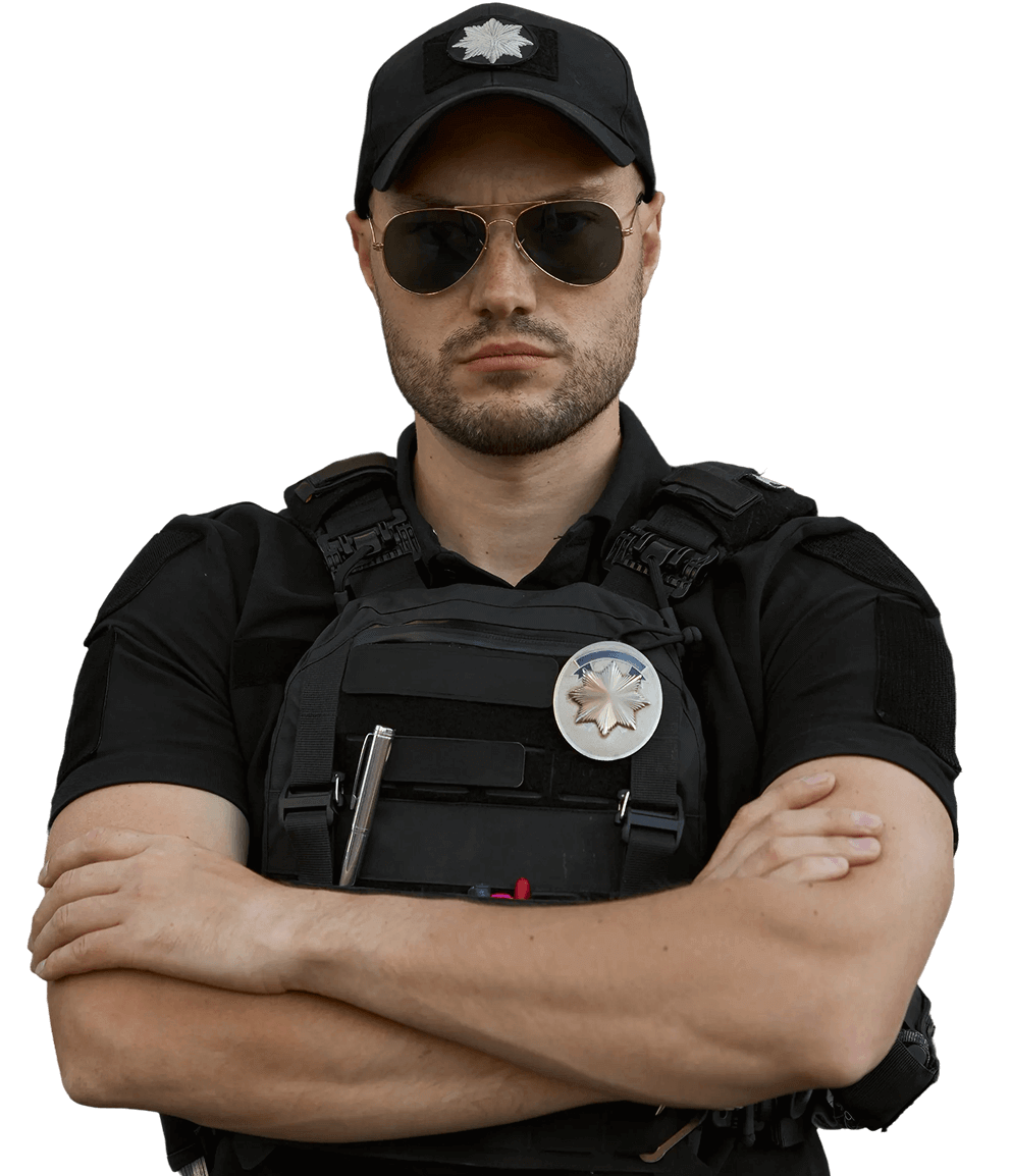 serious brave man patrol police officer with polic 8KG5SBB